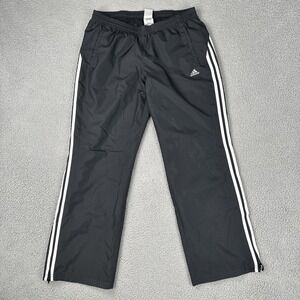 Adidas Track Pants Men Large Black  Ankle Zip Mesh Lined Striped Pockets